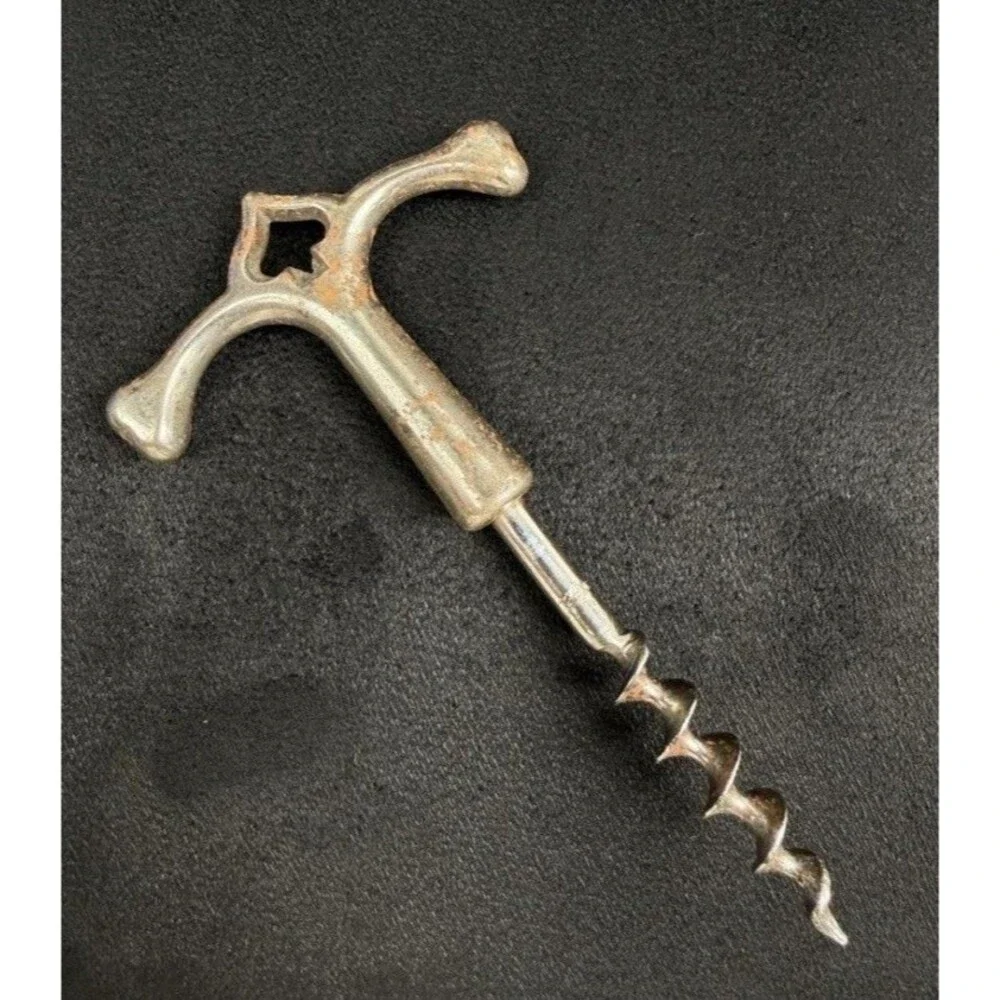 Antique Victorian Era Spade Playing Card 3-Finger Pull Corkscrew 4.5”